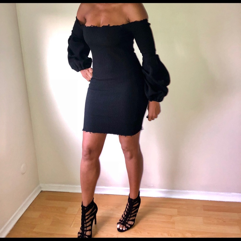 Pull Up Tattered Statement Sleeve Balloon Dress